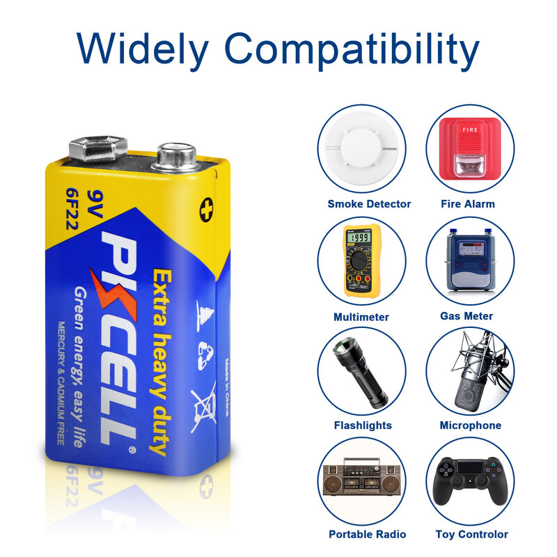PKCELL – lot de 10 Batteries 9V 6F22, très résistantes, sèches, pour thermomètre électronique à infrarouge, microphones sans fil