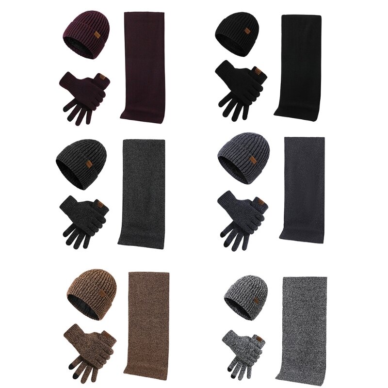 Шапка-бини с флисовой подкладкой, перчатки для сенсорного экрана, клетчатый шарф и перчатки для мужчин L41B