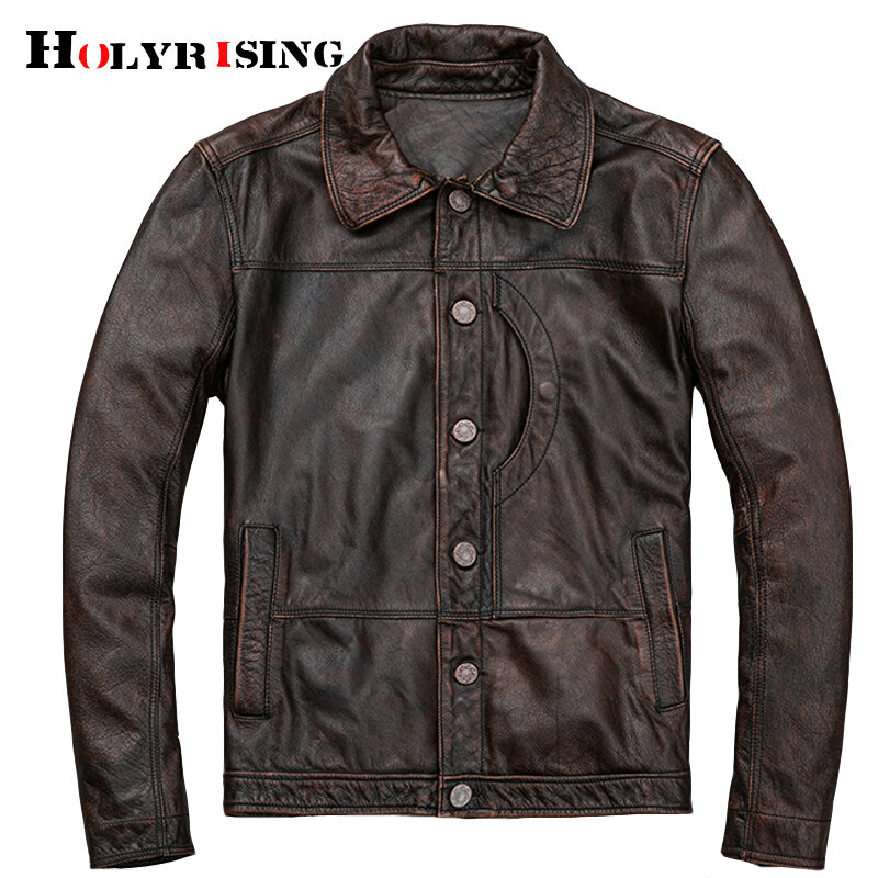 HOlyrising-chaqueta de cuero genuino para hombre, chaqueta de piel auténtica para motocicleta, moda de Primavera/otoño, 19080-5