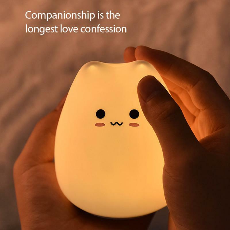 Lâmpada de silicone com desenho de gato, luz noturna pequena, led que muda de cor, lâmpada colorida, portátil, iluminação para o quarto, casa