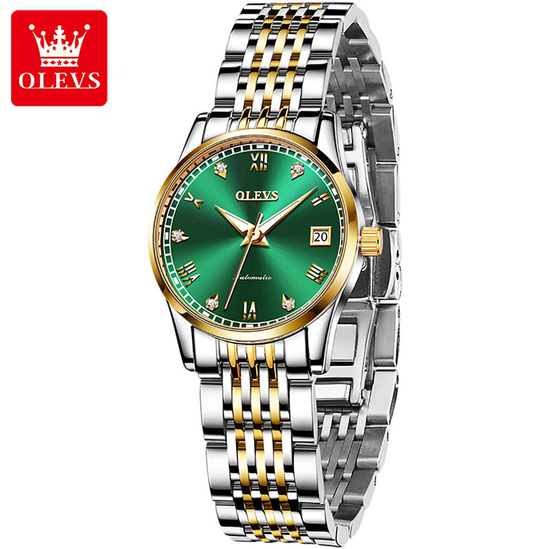 OLEVS Luxury Brand Ladies Automatic Simple Mechanical Watch Steel Strap Watch Calendar Waterproof Watch Ladies Sports Watch 6602