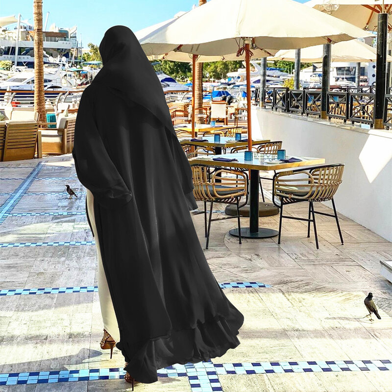 Gaun Kaftan Maroko Turki Dubai Jubah Kardigan Muslim Jubah Kasual Wanita Sifon Ukuran Plus Pakaian Wanita Pakaian Islami