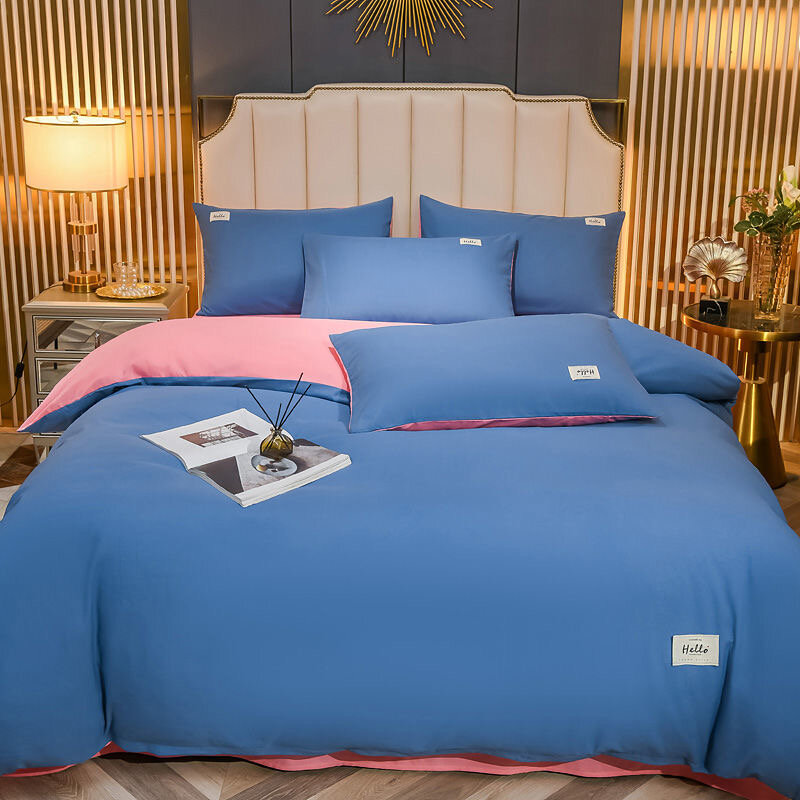 Cor sólida conjunto de cama super macio linho 220x240cm capa edredão lençóis e fronhas 4 pçs
