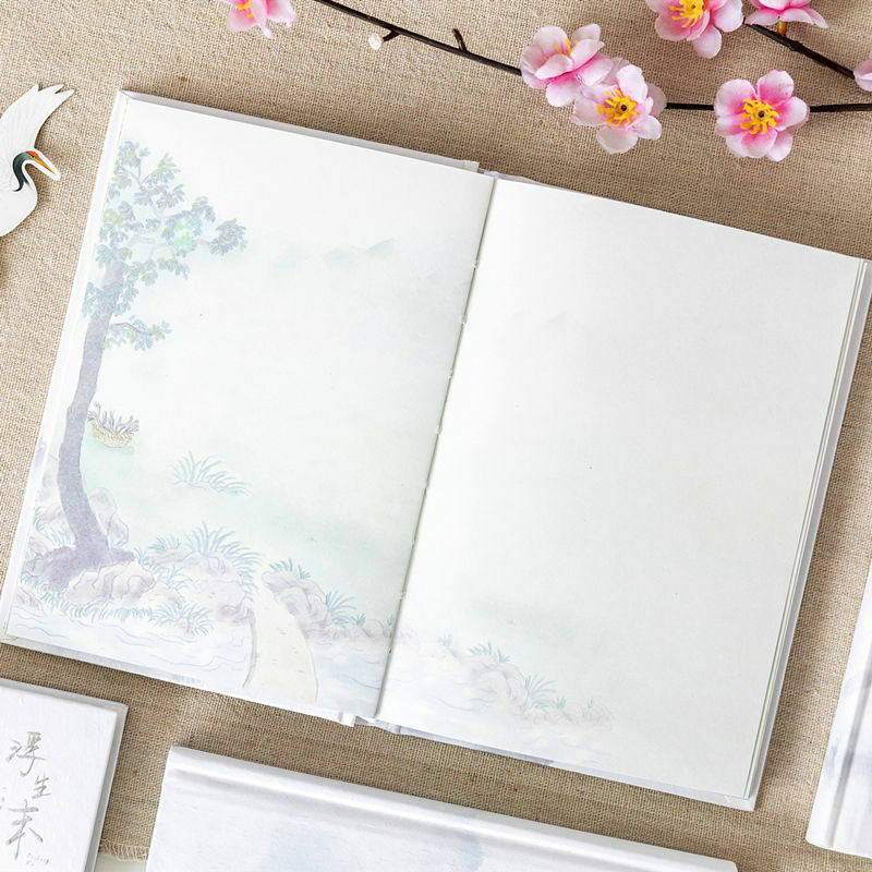 Todas as páginas de cor caderno pintados à mão borla caderno literário chinês pintura a tinta estilo 1 peças