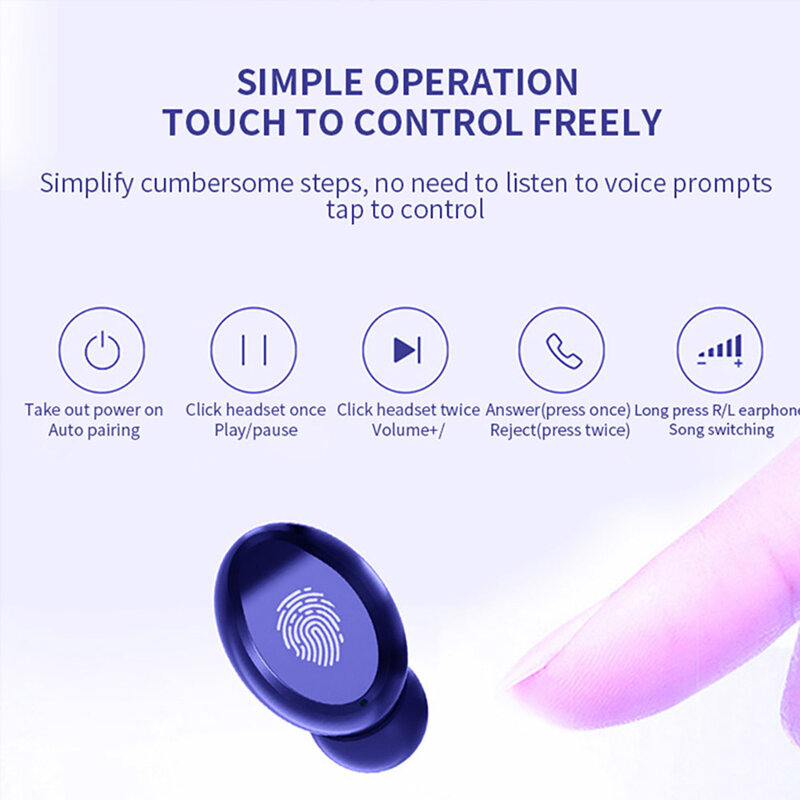 Écouteurs sans fil TWS Bluetooth, commande tactile, casque d'écoute pour sport, étanche, HiFi 9D, basse stéréo, avec Microphone