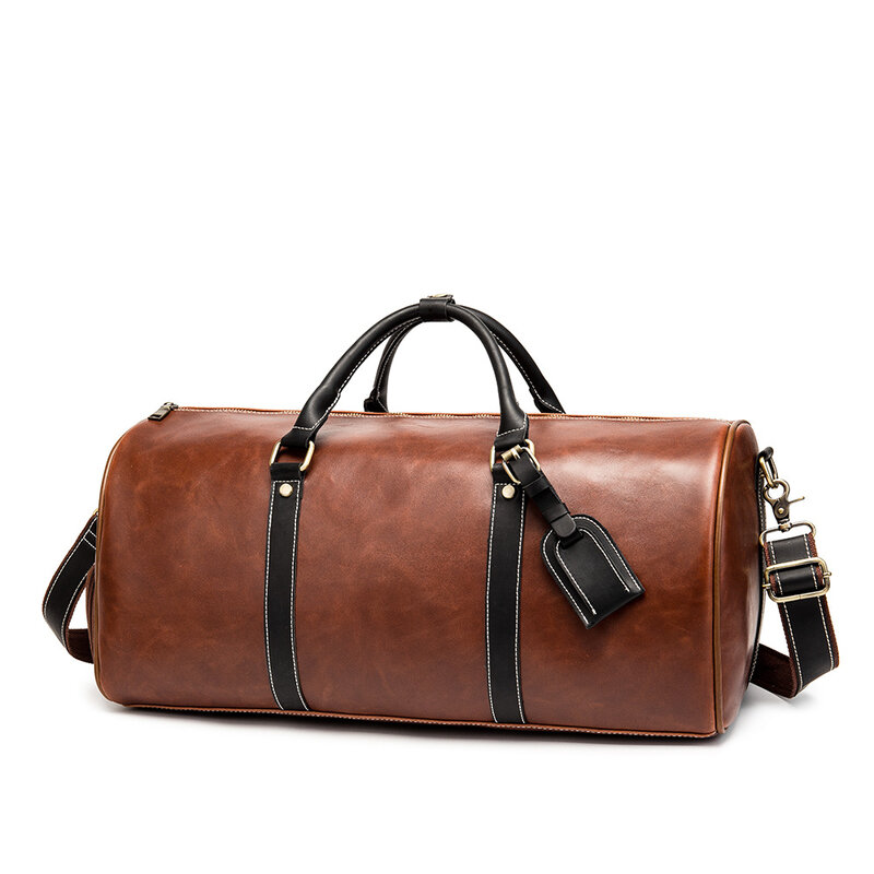Bolso de viaje de cuero de microfibra para hombre, bolsa de viaje independiente, para zapatos, de gran capacidad, color marrón