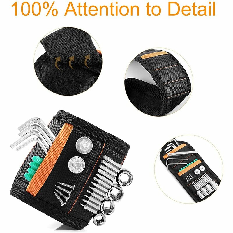 Magnetic Wristband With Strong Magnets For Holding Screws/Nails/Drill Two Pockets Rubidium Iron Boron Magnet