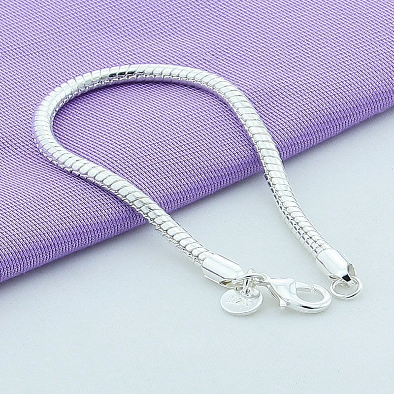 MUYE-pulsera de cadena de serpiente para hombre y mujer, de Plata de Ley 925, brazalete artesanal de 3mm, joyería de moda