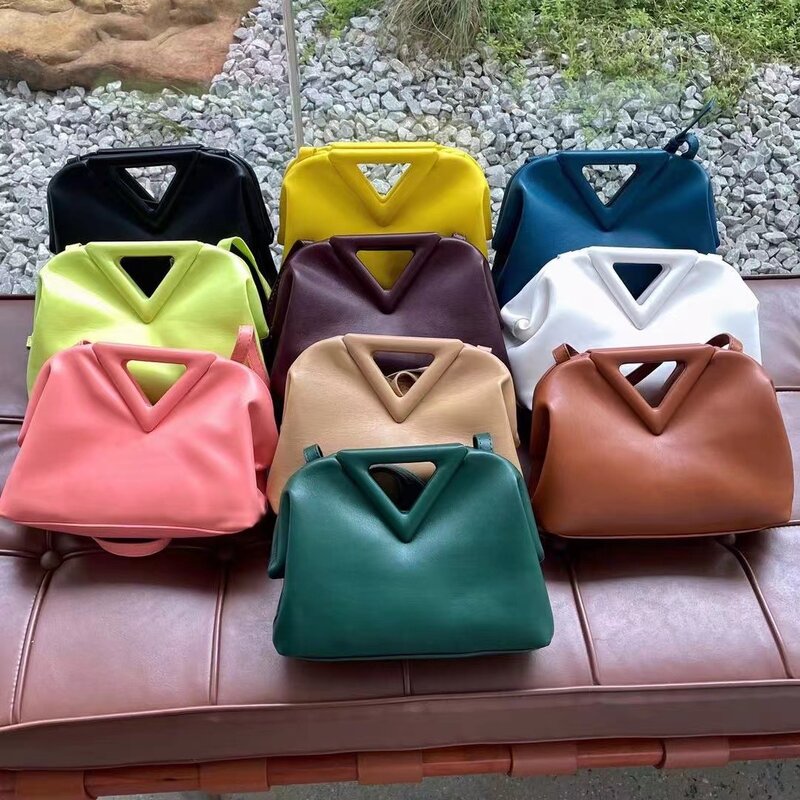 New luxury brand leather ladies handbag triangle bag designer small clutch bag ladies retro shoulder messenger bag