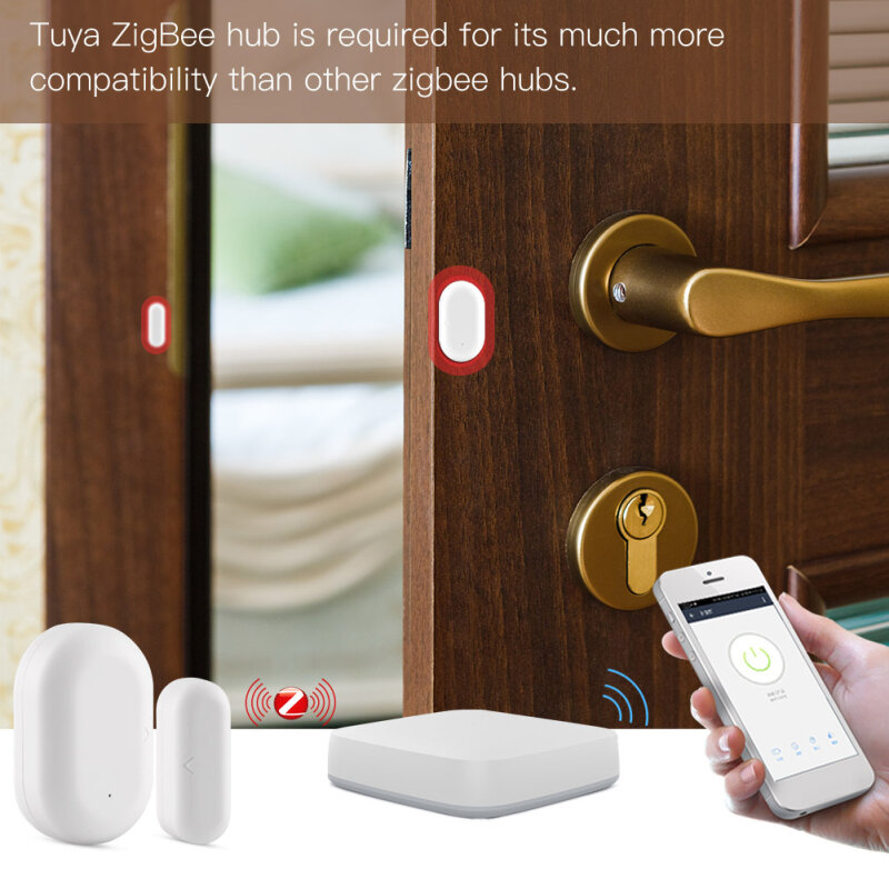 ZigBee – détecteur d'ouverture de porte/fenêtre, application Tuya Smart Life, système d'alarme de sécurité pour maison connectée, fonctionne avec Alexa et Google Home Assistant