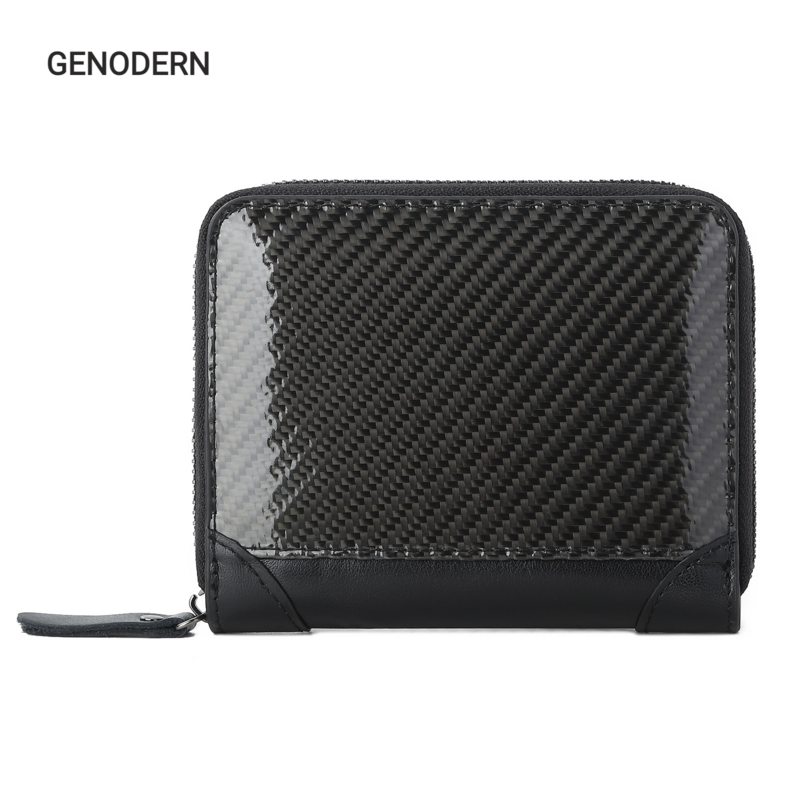 GENODERN Carbon Fiber Leather  Women Wallet with Card Holder Genuine Leather Men Wallet Coin Purse Cow Leather Passport Wallet
