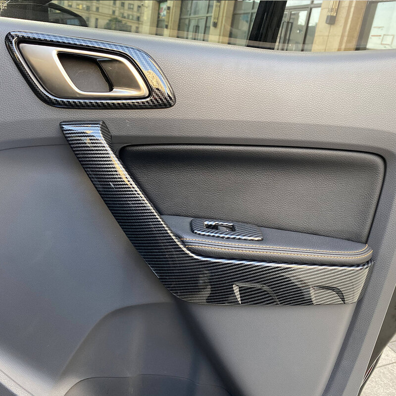 สำหรับ Ford RANGER 2015-2020 4Pcs คาร์บอนไฟเบอร์สีภายในรถมือจับประตูรถยนต์ตกแต่งภายใน