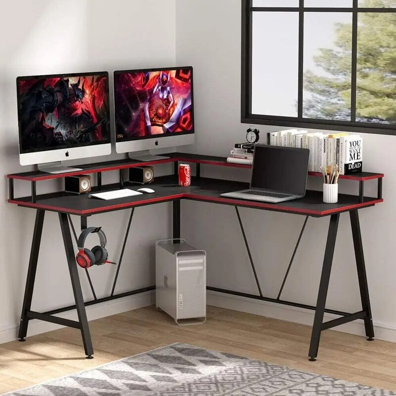 Tribesigns L-Shaped Desk with Shelf, Corner Computer Gaming Desk with Monitor Stand for Home Office and Gamer