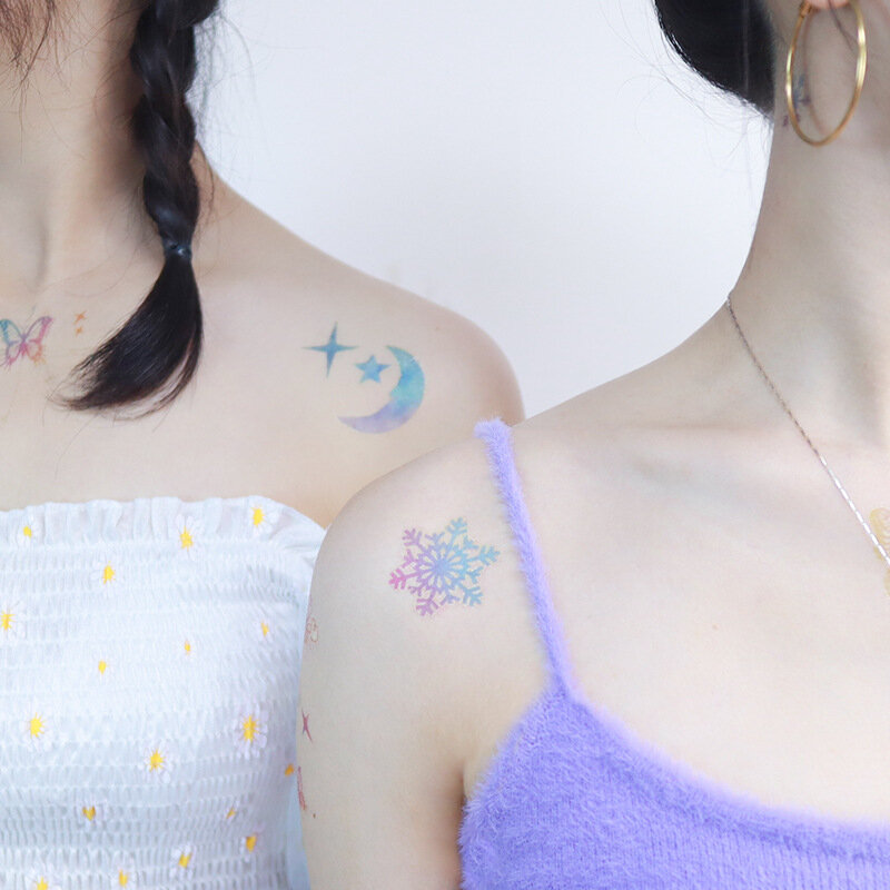 Moda luminosa tatuagem temporária luminosa adesivo feminino braço ombro falso tatuagem arte do corpo tatuagem adesivo à prova dwaterproof água feminino