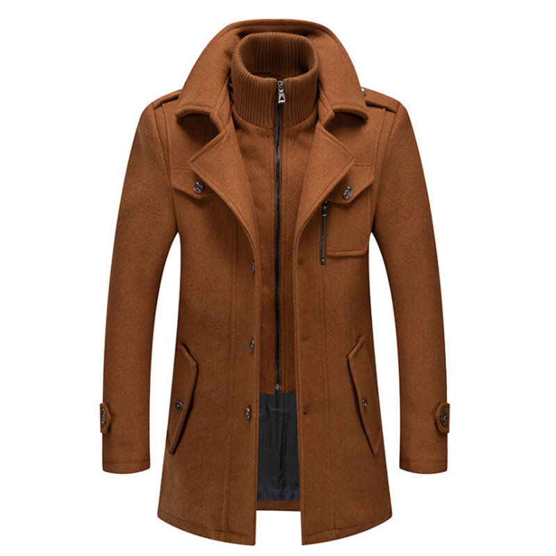 Novo casaco de lã masculino casaco de lã com gola dupla casual casaco de trincheira