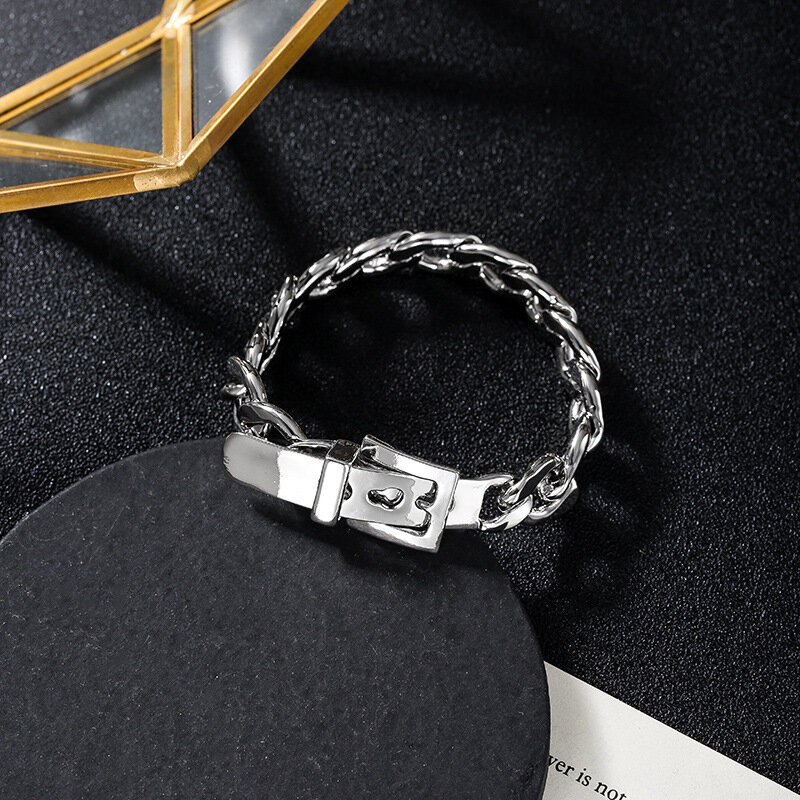 7 anéis na moda estilo punk chique nicho pulseiras para unisex hip pop legal liga geométrica chapeado chian moda jóias para o casal