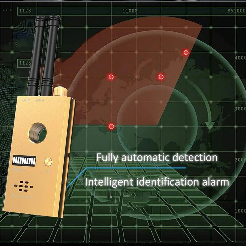 버그 탐지기 RF 안티 스파이 무선 신호 숨겨진 카메라 핀홀 레이저 렌즈 GSM GPS 트래커 장치 파인더 휴대용 알람 스캐너