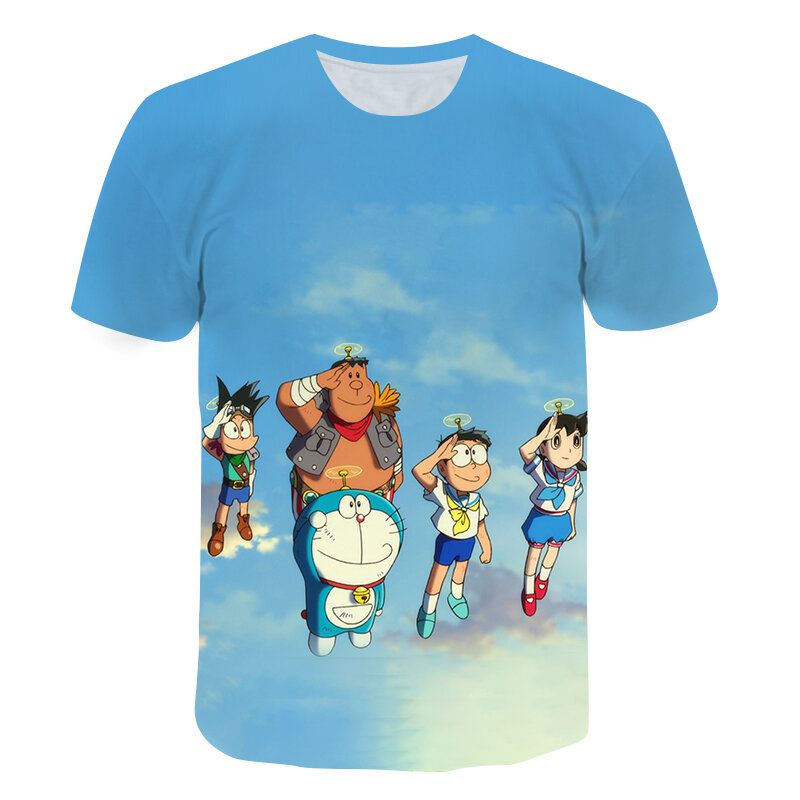 Kartun Robot Kucing Doraemon Cetak Musim Panas untuk Pakaian 3D T-shirt Anak-anak Pakaian Patch Anak Laki-laki Perempuan Lucu T-shirt