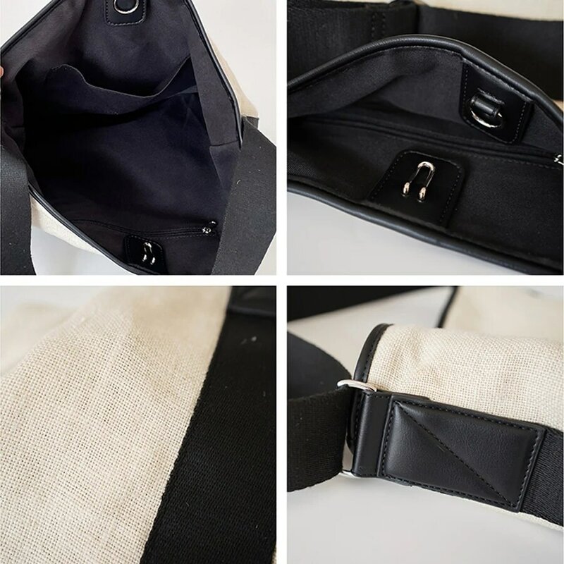 Bolso de lona de lino grande e informal para mujer, bolsa de mano femenina de tela de cuero de diseñador, de gran capacidad, para compras