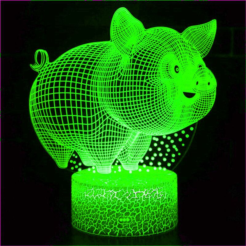 Акриловая Милая животная кавайная форма свинка иллюзия голограмма 3D светодиодный ночсветильник детское украшение Настольная лампа подаро...