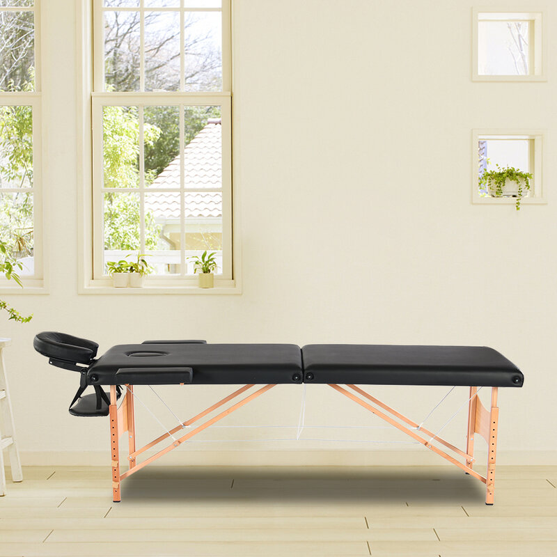 84 "2 Secties Folding Bed Professionele Draagbare Spa Massage Tafels Lichtgewicht Opvouwbaar Met Tas Salon Meubels Zwart
