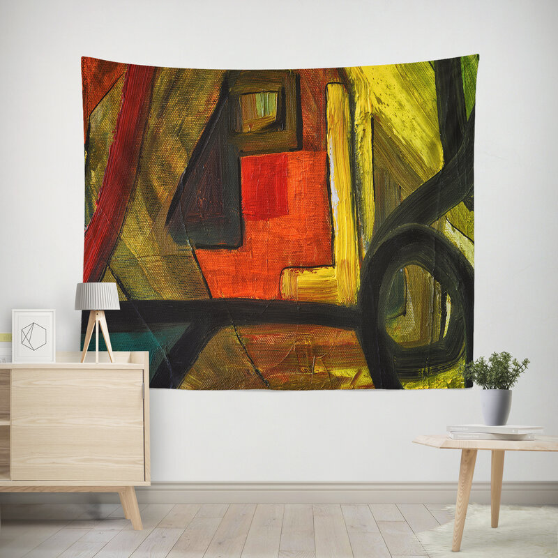 Tapiz colgante de pared de geometría abstracta, estilo Morandi, alfombra de pared, mantel de mesa