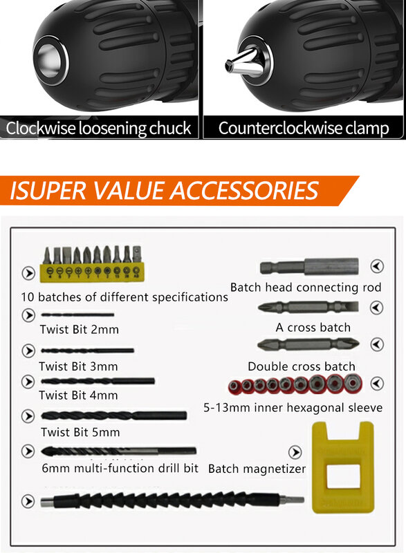 21V 전기 스크루 드라이버 1.5Ah 리튬 배터리 전기 드릴 무선 드라이버 무선 전원 드라이버 도구 세트 수리 도구