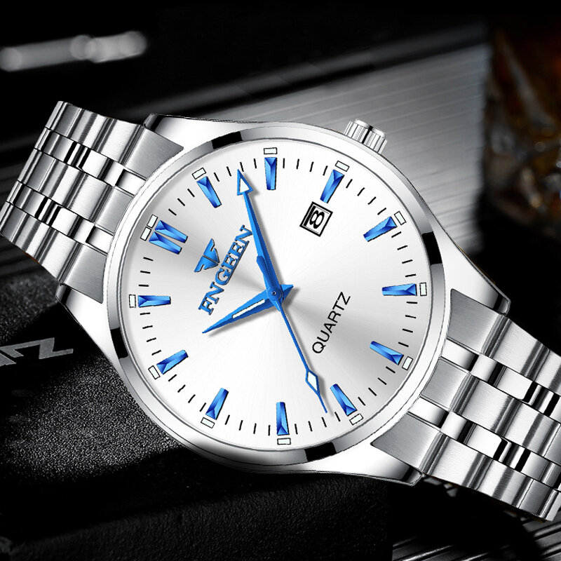 Relógio de quartzo dos homens de negócios marca superior luxo aço inoxidável à prova dwaterproof água data moda casual relógios de pulso luminoso