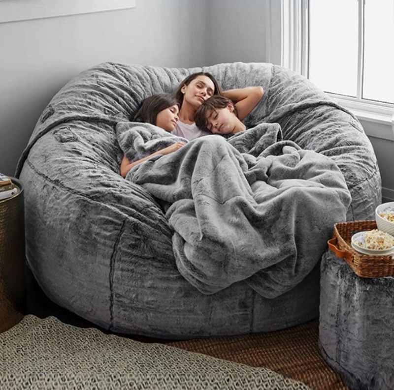 Dropshipping 7ft Giant Fur Bean Bag Cover Lazy Sofa Living Room Furniture Big Round Soft Fluffy Faux Fur BeanBag Bed Coat