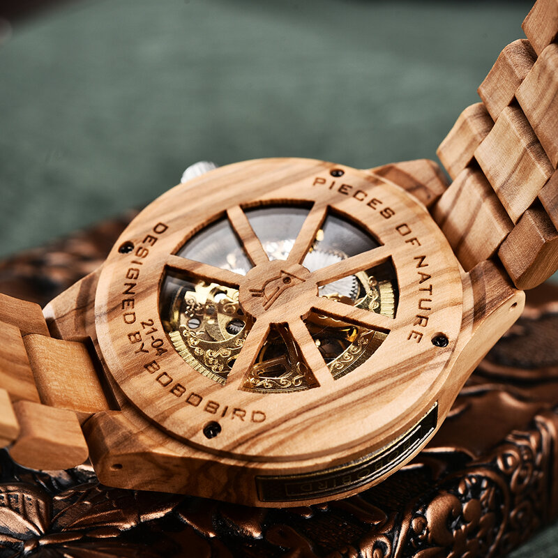 Bebo-男性用の自動巻き木製時計,鳥の形をしたアクセサリー,トップブランドの高級時計