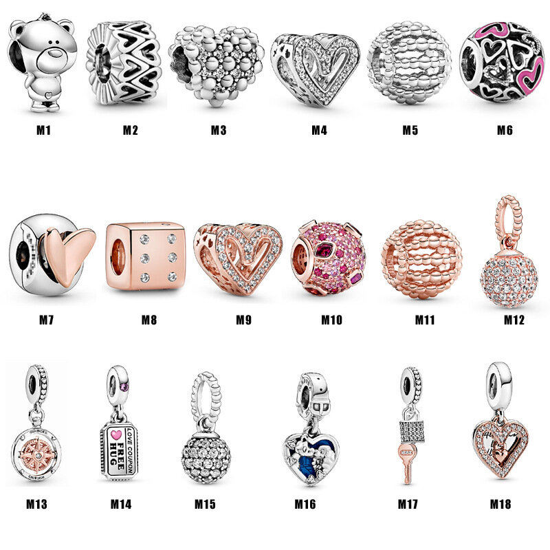 Les perles en argent sterling 925 sont adaptées au Bracelet de charme amour Pandora incrusté de diamants, spécialement conçu pour le bricolage des femmes