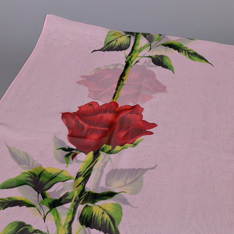 Novo 1 pçs feminino longo macio senhora xale seda rosa flor impressão chiffon cachecol