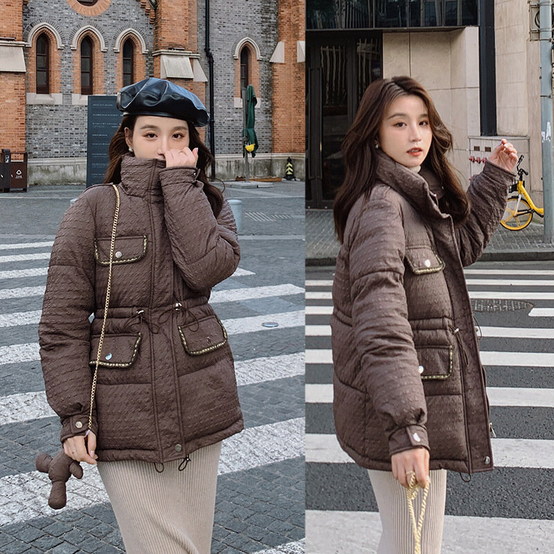 Elegante Abrigo acolchado de algodón para mujer, abrigo holgado de altura corta acolchado de algodón, abrigo de invierno, nuevo estilo coreano, 2021