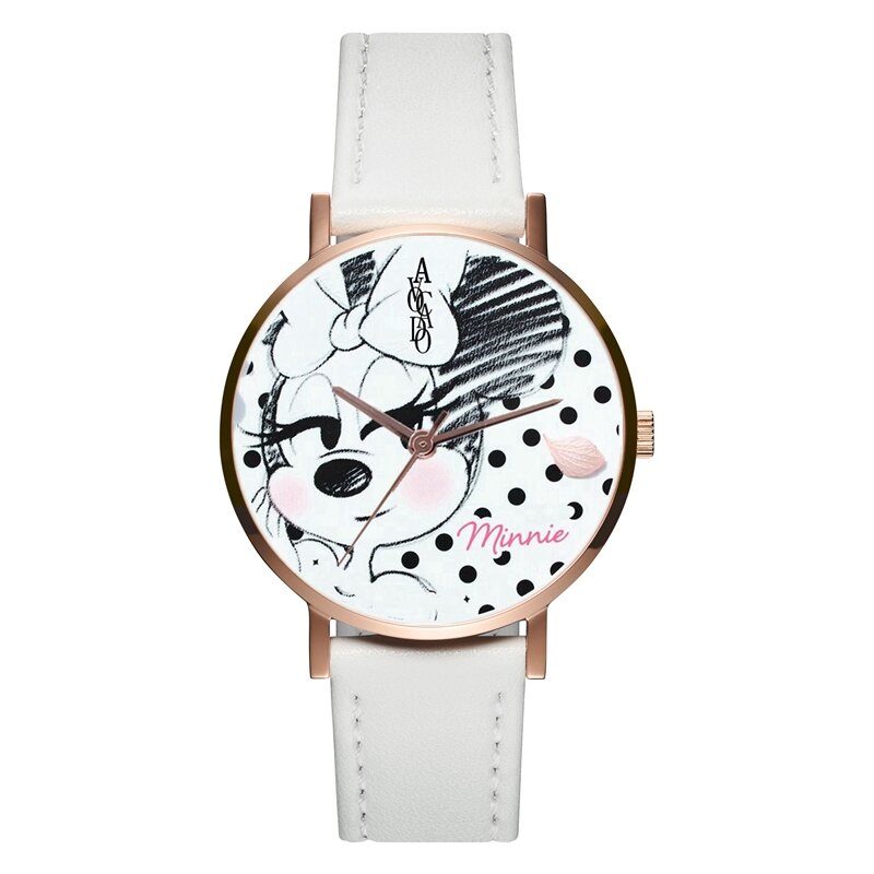 Neue Frauen Uhr Minnie Maus Quarz Armbanduhren Rose Weiß Leder Uhrenarmbänder Mode Cartoon Mädchen Timer