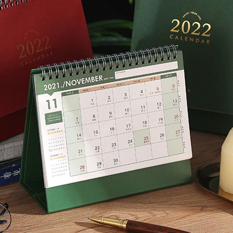 2022 Kumparan Logam Kalender Meja Portabel Jadwal Sederhana Ornamen Desktop untuk Rumah Ruang Tamu Kalender Meja Kantor QJY99
