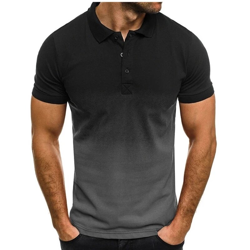 Men's Print Short Sleeve Polo Shirt Business Lapel Casual Slim Breathable Gradient Color 2021