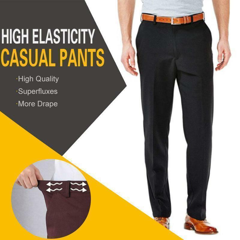 Calça clássica masculina de cintura alta, elástico, primavera verão, casual, calças de cintura alta, calça casual para negócios, dropshipping