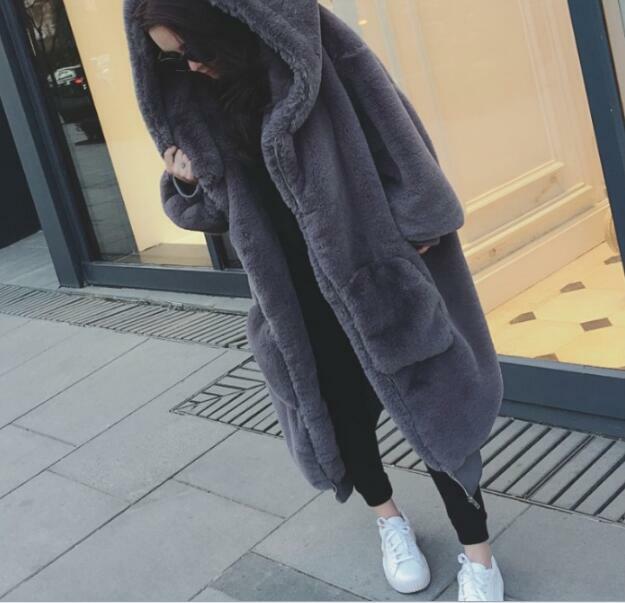 2021 novo tamanho grande longo cor sólida casaco de pele do falso casual outwear inverno oversized quente com capuz casaco de pele d004