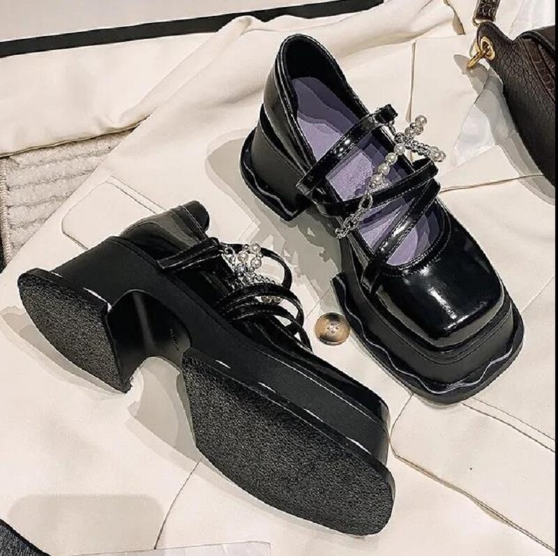 Туфли на высоком каблуке женские, туфли-лодочки на платформе, обувь в японском стиле туфли Мэри Джейн, толстый каблук