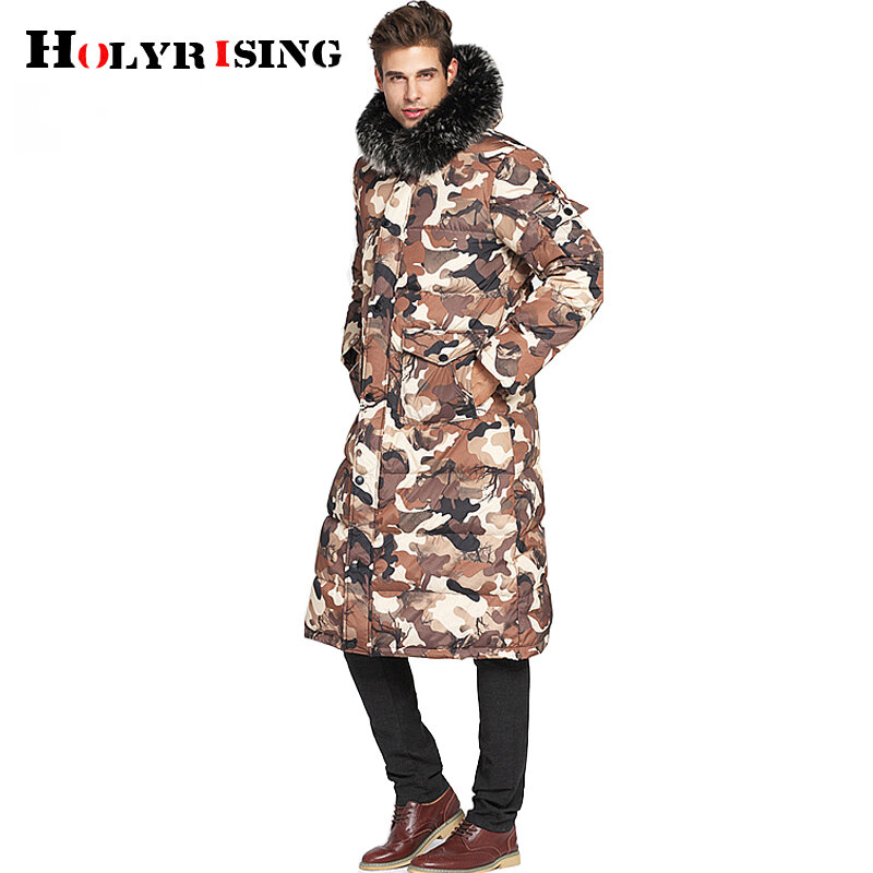 Holyrising bardzo długi dół kurtka męska nad kolanem grube plus rozmiar duży futro zimowe męskie płaszcz puchowy-20C biały puch kaczy 18996-5