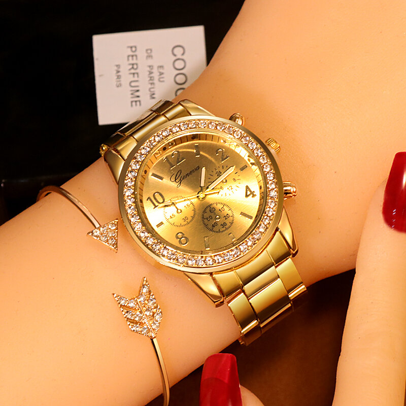 ใหม่เจนีวาคลาสสิกหรูหรา Rhinestone นาฬิกาผู้หญิงนาฬิกาแฟชั่นผู้หญิงผู้หญิงนาฬิกา Reloj Mujer Relogio Feminino สุภ...