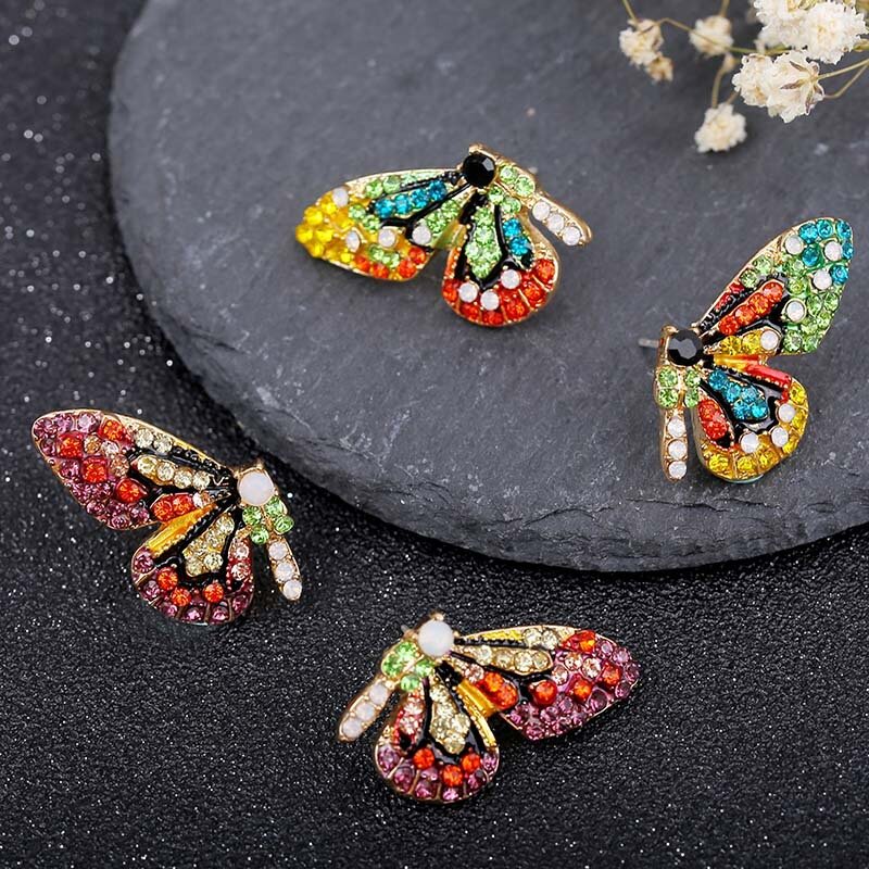 Orecchini a forma di farfalla di colore orecchini in argento 925 con strass intarsiati con ago in argento gioielli per orecchini moda studentessa