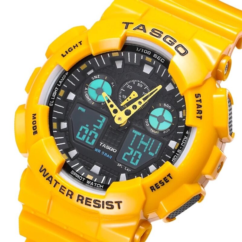 TASGOคู่นาฬิกานาฬิกาสำหรับสตรีบุรุษแฟชั่นDual Displayนาฬิกาข้อมือกีฬานาฬิกากันน้ำนาฬิกาปลุกอิเล็ก...