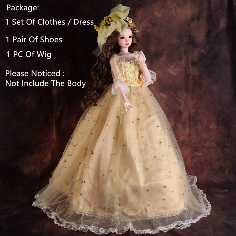 Ucanaan 60cm boneca roupas conjunto com peruca vestido conjunto sapatos apto para 1/3 bjd boneca não incluir o corpo
