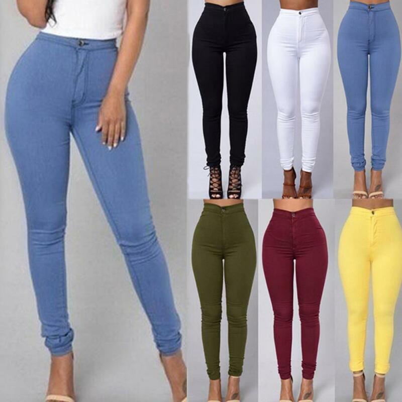 Venda imperdível calça jeans feminina cintura alta, cor sólida