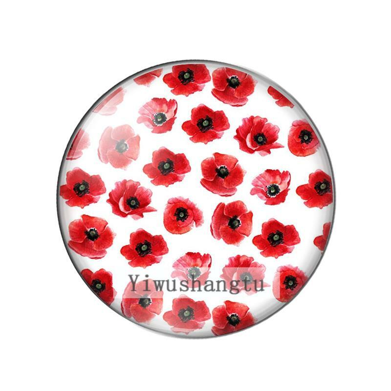 Red flowers rose poppy Art paintings 10mm/12mm/18mm/20mm/25mm Round photo glass cabochon demo flat back Making findings