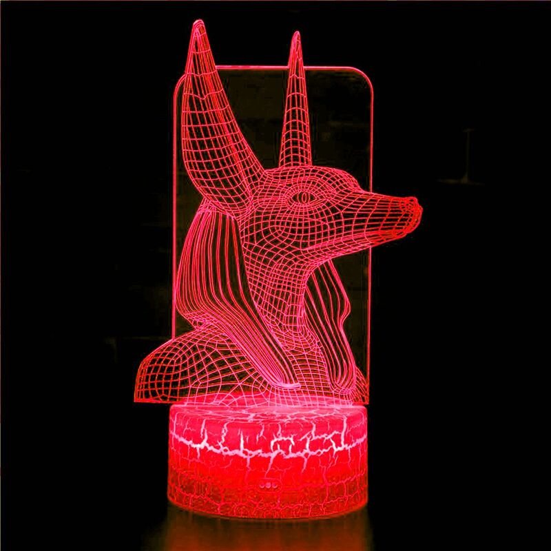 Luz de noche 3D para decoración de Halloween, adornos de fondo, mitología del egipcio antiguo Anubis, lámpara de mesa LED USB