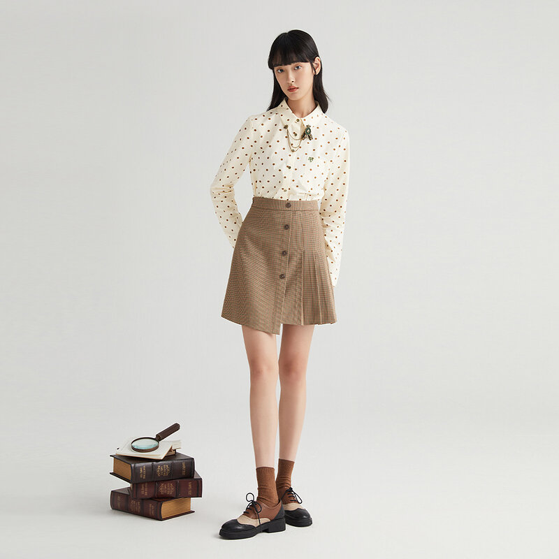 Inman blusa feminina primavera outono casual corrente camisa feminina ornamento design polka dot impressão manga comprida camisa de algodão puro