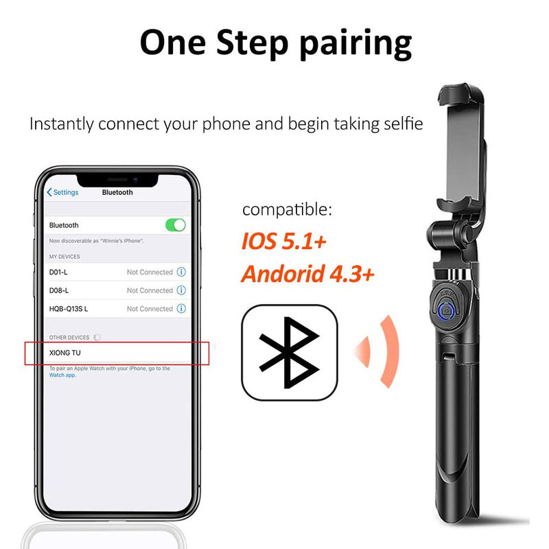 Selfie Stick con supporto per treppiede telecomando Bluetooth supporto per Selfie Stick per IPhone/Huawei SmartPhone Live Photo