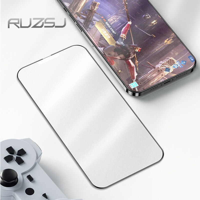 RUZSJ – protecteur d'écran pour iPhone 13 Pro Max, couverture complète en verre trempé mat, surface de protection anti-brouillard